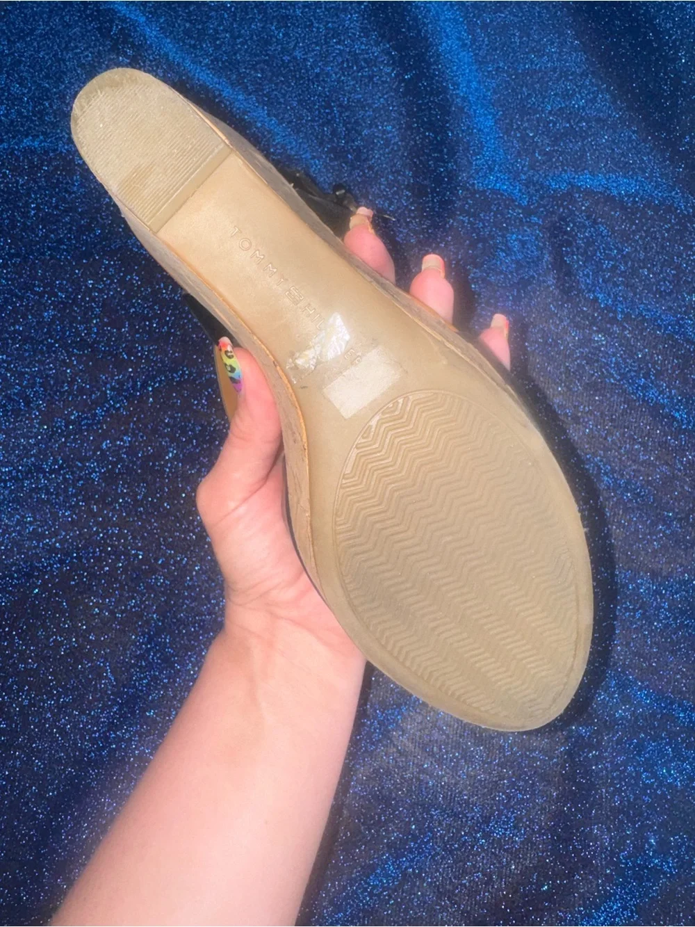 Tommy Hilfiger Black Cork Wedge Sandals with Buckle Strap size 9